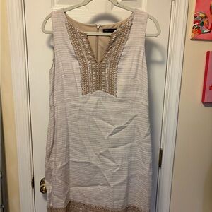 White House Black Market Taupe Textured Dress